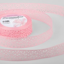 The tape is decorative, replood, openwork, 25 mm × 9.1 ± 0.5 m, pink color