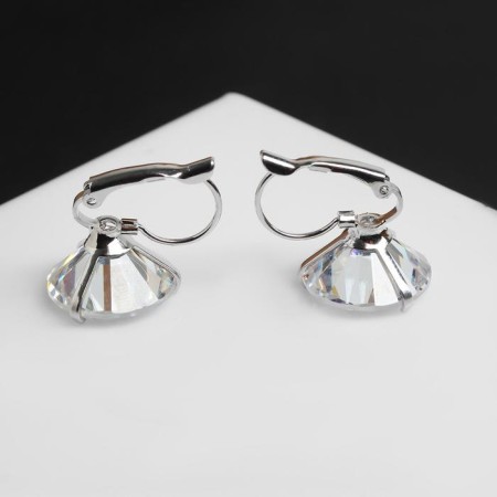 Earrings with “Big Sapphire” rhinestones in inclination, d = 1.6, white color in silver-2