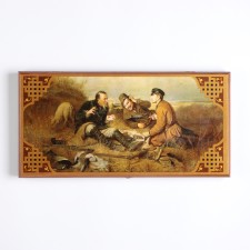 Wooden backgammon are large, with checkers 