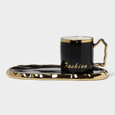 Tea couple ceramic "luxury", 3 items: mug 250 ml, saucer 23.5 × 13 cm, spoon, black color-2