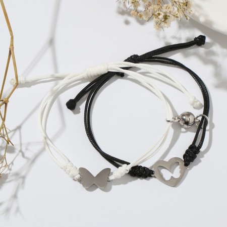Bracelets "Uenubles" on a magnet, a heart with a butterfly, the color is black and white-2