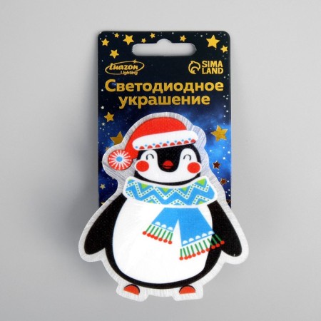 LED toy on Velcro "Penguin in a hat" 7.5 × 8 cm, batteries Lr44x3, glow of multi-3