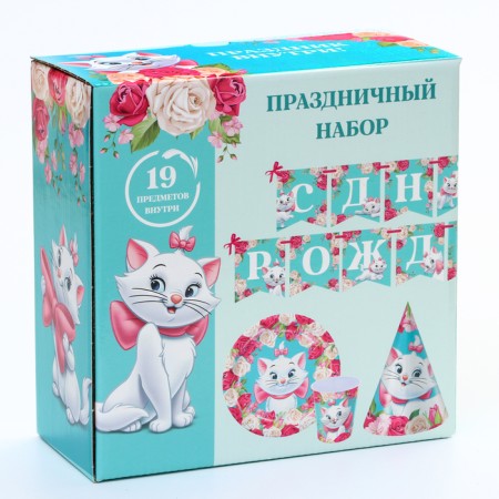 A set of paper utensils, on 6 people "Happy Birthday!", Cats aristocrats-6