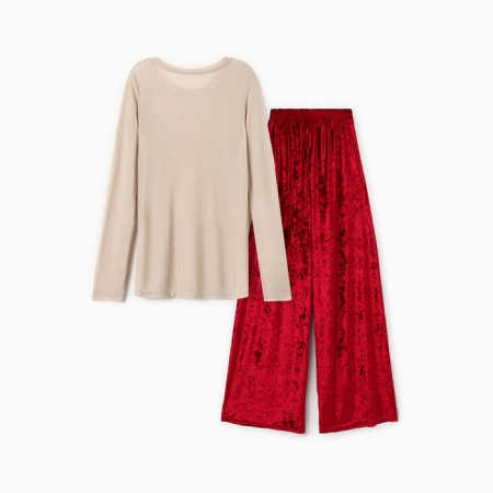 Home Home (longshit and trousers) KAFTAN "velvet" set, 40-42, Bordeaux/beige-10
