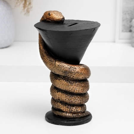 The piggy bank "Snake with a cup" bronze, 15x10cm-2