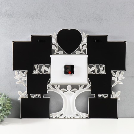 Multi -chamber with the clock "Tree" Plastic, 9 photos (10x15/6 pcs, 10x10/2 pcs, 13x13/1 pcs) cv. white-2