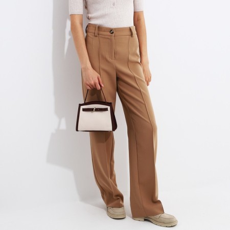 Cross-Bodi Bag on a zipper, white/brown color-7