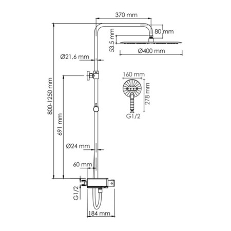 The shower system Wasserkraft A113.117.059.ch Thermo, tropical shower, thermostat, chrome-2
