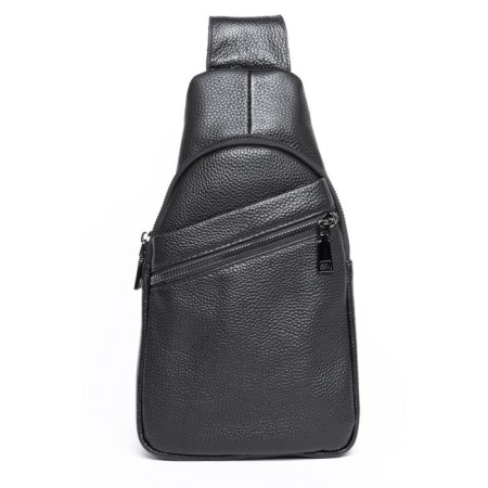 Male sling bag, genuine leather, de-gosa black, 16x8x25 cm