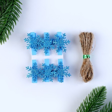 New Year! Brongs for the decor "Snowflakes" are blue, 6 pcs.-2