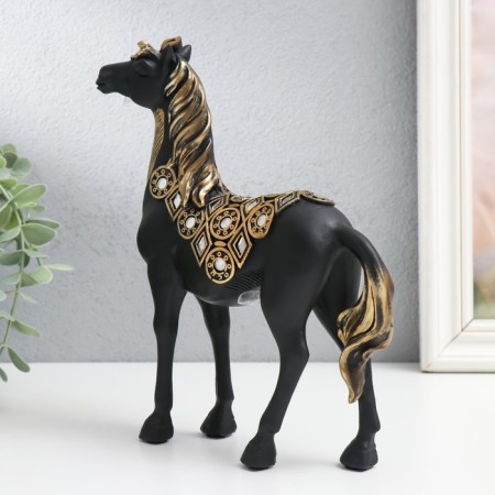 Souvenir Polystone "Imperial Black Horse, with mirrors" 19x5.5x21.5 cm-1