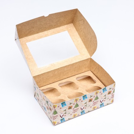 Packaging for 6 cupcakes with the “New Year's Post” window, 25 x 17 x 10 cm, 1 pc.-4