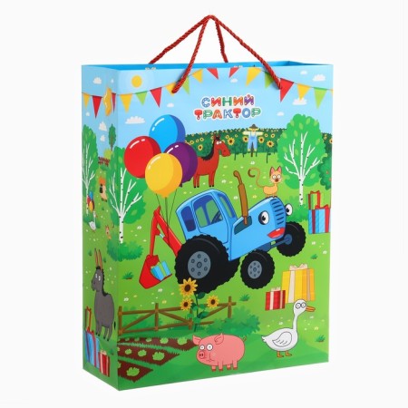 Gift package 3D "Happy Birthday!" 40x31x11.5 cm, blue tractor-4