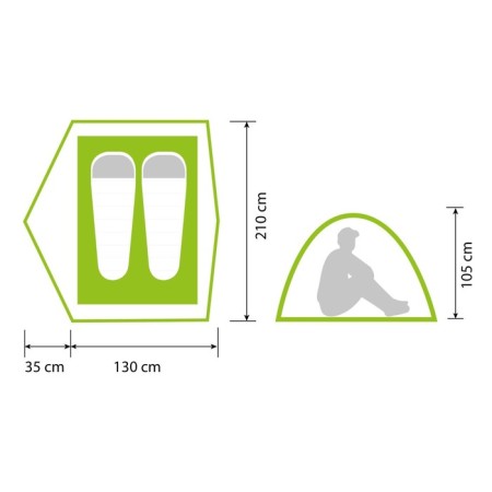 The semi-automatic tent is 2 seats. Norfin zope 2 nf-6