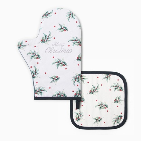 New Year. Set of kitchen Ethel Snow Fun mittens 20x28cm, 19x19cm severity, 100%HL