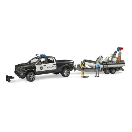 Pikap Police Bruder, with a trailer, boat and two figures of people-1