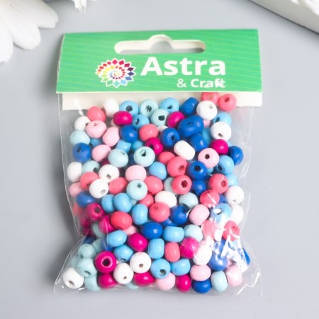 Set of wooden beads "Astra" blue-pink mix, 6mm, 18g-2