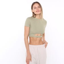 Women's T -shirt shortened, green color, size 42 (s)