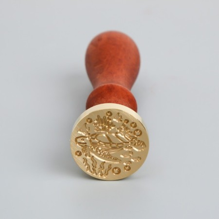 Printing for wax with a wooden handle "Turtle in corals" 9x2.5x2.5 cm-1