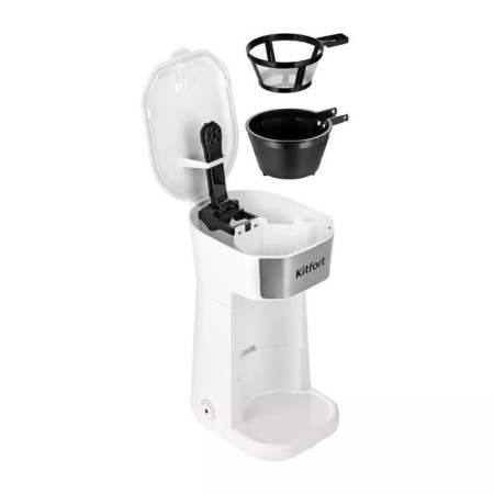 Coffee machine KitFort KT-7411, Capilny, 450 W, 0.4/0.4 L, white-silver-3