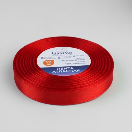 Satin tape, 12 mm × 33 ± 2 m, color bright red No. 111-1