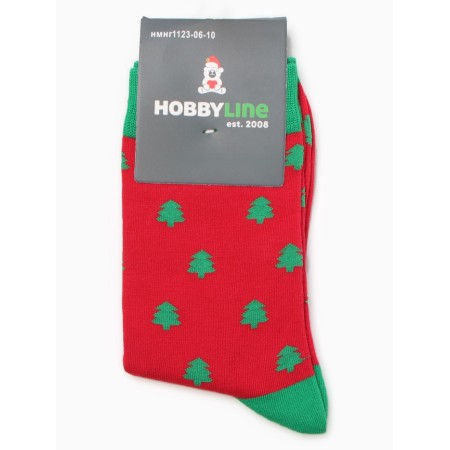Men's socks "Small green Christmas trees", red color, rr 39-44-2