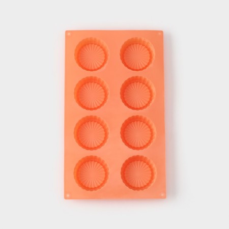 Baking uniform “Conddy”, silicone, 29 × 17 × 2.1 cm, 8 cells (D = 6 cm), Orange color-2