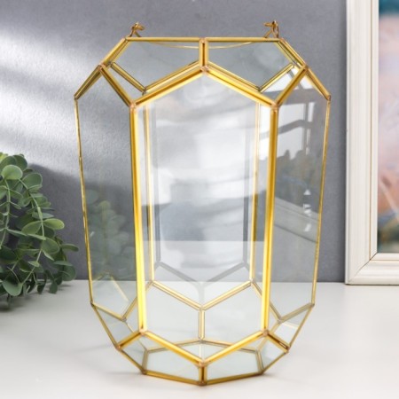 Candlestick-vase Glass metal per 1 candle "Pentagonal facets" gold, with handle 26x18x20 cm-1