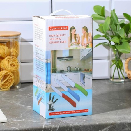 Kitchen kit on the stand “Simple”, 5 objects: knives 7.5 cm, 10.5 cm, 13 cm, 15 cm, vegetable cleaning, red color-6