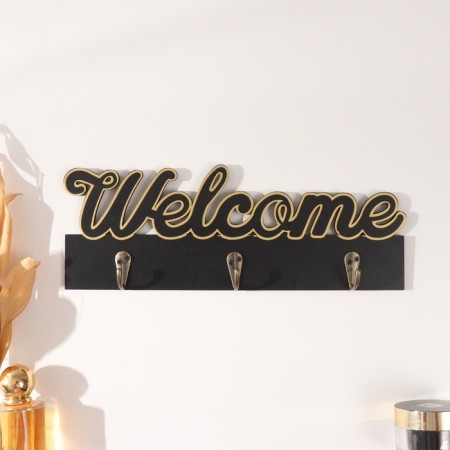Decorative tree hooks "Welcome" black with gold 3x29.5x10.5 cm