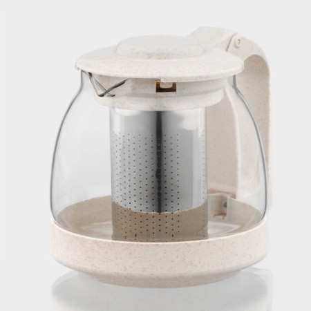 Glass teapot “Joni”, 700 ml, with metal sieve, beige color-1