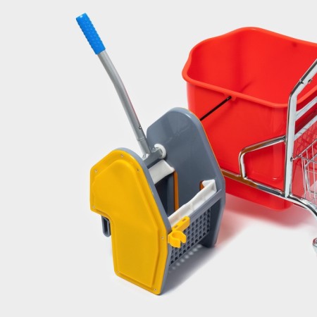 The harvester is simultaneous with vertical and net, red bucket 25 liters, chrome frame-5