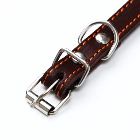 Leather collar on synthetic winterizer, Hedgehog 36 x 1.5 cm, Osh 20-30 cm, brown-6