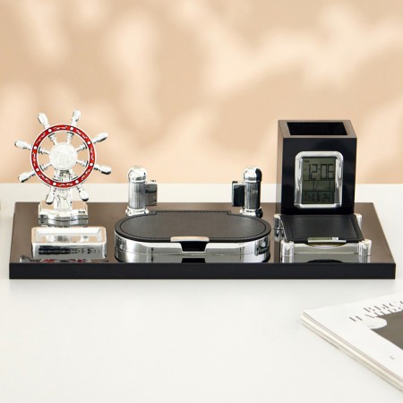 Table 7V1 set with a business card holder and clock, black tree 511394-1