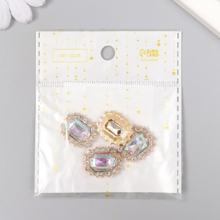 Decor for creativity Metall "Medallion octagonal" pale blue crystal rhinestones 2x1.5cm-5