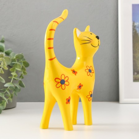 Souvenir ceramics "Yellow cat in flowers" 14.5x6.5x23.5 cm-3
