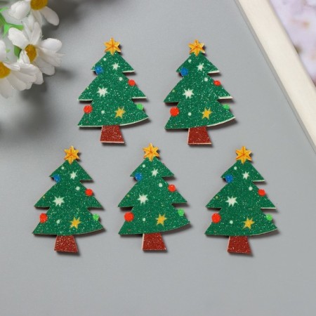 Decor for the creativity of the felt shine "Christmas tree with balls" 5.5x3.5 cm-2