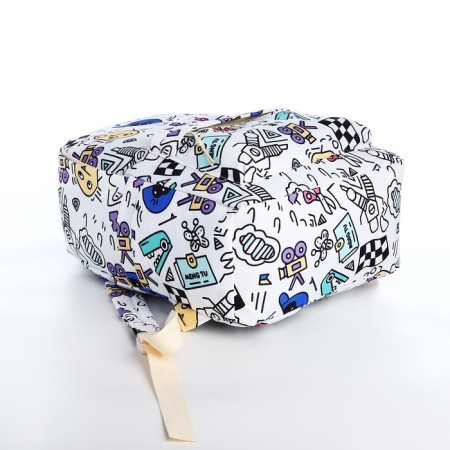 School backpack of textiles with a zipper, 3 pockets, white/multi -colored color-4