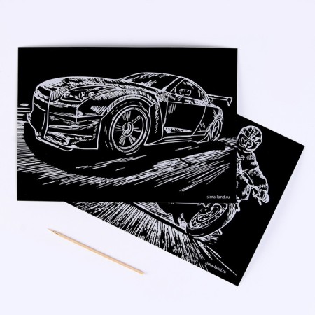 A set of engravings A5 “Car and motorcycle” 2 pcs., With the metallic effect “Silver”-1