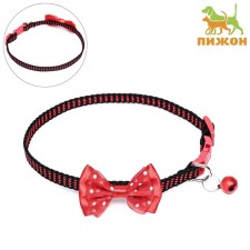 Textile collar with bow and tambourine, 30 x 1 cm, red
