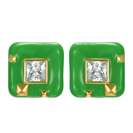 Emall earrings Xuping squares, white-green color in gold-1