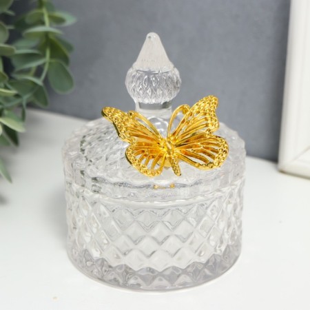 Casket glass "Golden butterfly" transparent 10x8.5x8.5 cm