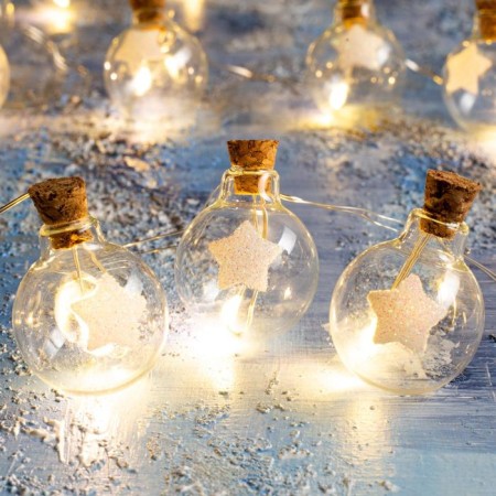 Garland “thread” 1.6 m with nozzles “Balls with a star”, IP20, silver thread, 15 LED, glow warm white, AAH2