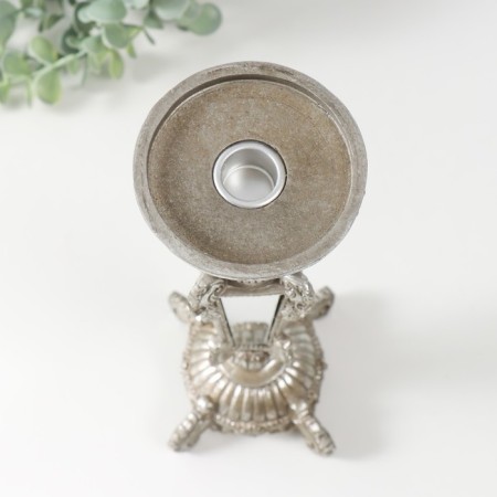 Polystone candlestick for 1 Empire candle silver with a mirror 9.3x9.3x27.3 cm-3