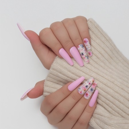 Flowering Nails "Flowers", 12 pcs, with adhesive plates, ballerina shape, multi -colored-9