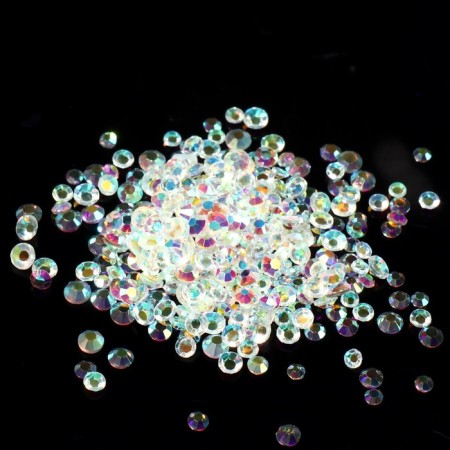 Rhinestones for decor, round, multi -size, transparent/holographic color-2
