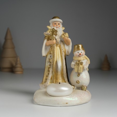Polystone candlestick "Santa Claus in a brown fur coat with a snowman" d = 3? 5 cm 10.3x9.8x14 cm-1