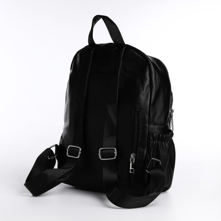 Women's backpack made of artificial leather with lightning, 6 outer pockets, black color-1