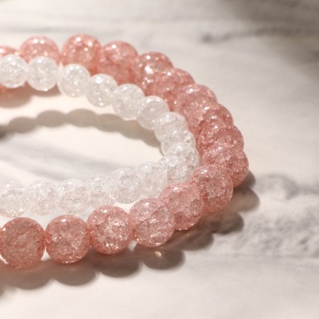 Set of bracelets Shar No. 6 and No. 8 “Quartz Sugar”, white-pink color-1