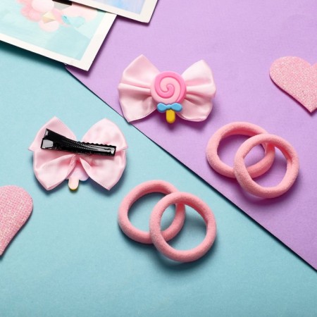 Hair Sofia (4 elastic bands, 2 clamps) Bank of ice cream, pink-2